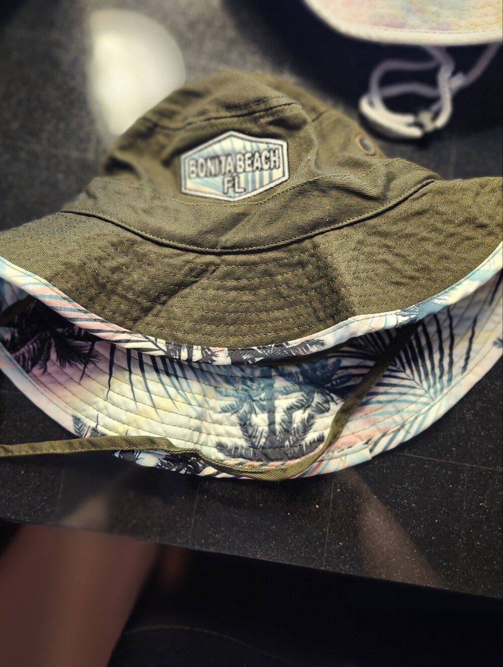 Bonita Beach Olive Green Bucket Hat with Tropical Lining